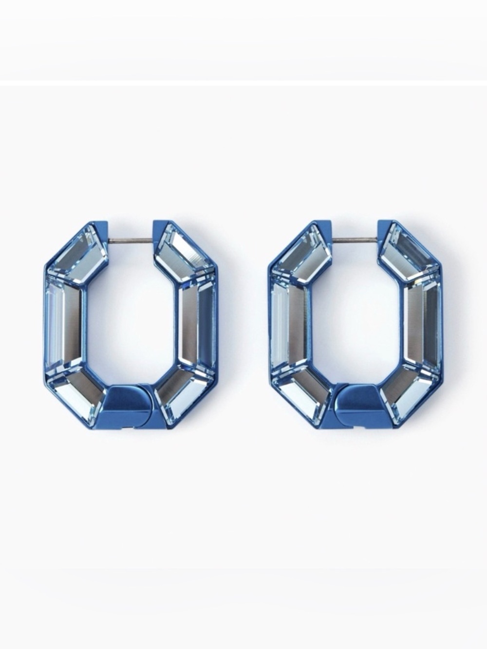 Swarovski Blue Lucent Octagon Hoop Earrings